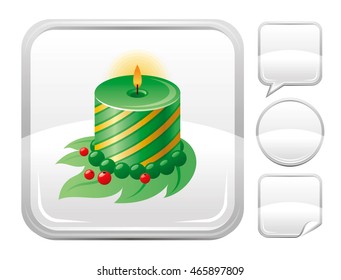 Vector illustration of Christmas candle icon on white background. Blank button form set - square, speaking bubble, circle, sticker.