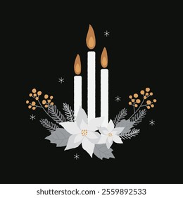 Vector illustration of Christmas candles and poinsettia decorations