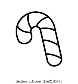 Vector illustration of christmas candy cane in line art style isolated on white background.