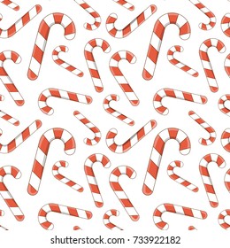 Vector illustration. Christmas candy cane. Funny canvas cartoon comic style outline. Decorative painting for your greeting cards, posters, and prints for clothing, flyers. Stock vector.
