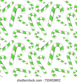 Vector illustration. Christmas candy cane. Funny canvas cartoon comic style outline. Decorative painting for your greeting cards, posters, and prints for clothing. Stock vector.