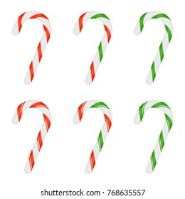 Vector illustration of Christmas candy cane isolated on white background. Xmas sweets set in flat style.