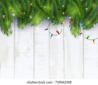 Vector illustration of Christmas card background with fir branches and pine cones