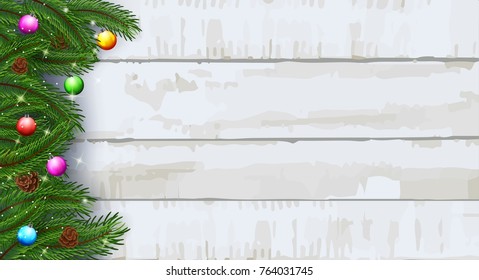 Vector illustration of Christmas card background with fir branches and pine cones