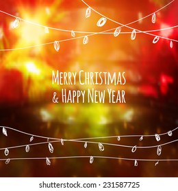 Vector illustration. Christmas card. Christmas ball  on the background of photos with the glow