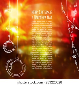 Vector illustration. Christmas card. Christmas ball  on the background of photos with the glow