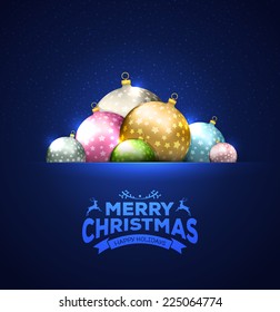 Vector illustration of Christmas card with balls background 