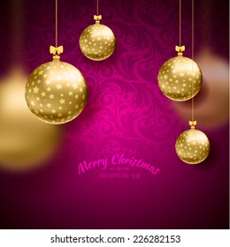 Vector illustration of Christmas card with balls background