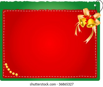 Vector illustration of Christmas card with bells on the green background