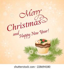 vector illustration Christmas card with cupcake - eps10