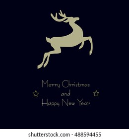 Vector illustration. Christmas card with a deer on a dark background