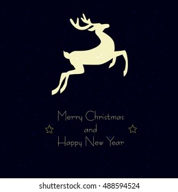 Vector illustration. Christmas card with a deer on a dark background