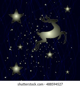 Vector illustration. Christmas card with a deer on a dark background