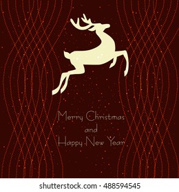 Vector illustration. Christmas card with a deer on a dark background