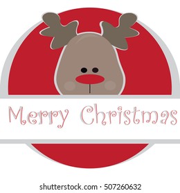 Vector illustration of christmas card. Design of holiday card. Postcard with image of deer.