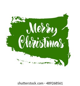 Vector illustration. Christmas card. Lettering. Calligraphy. Merry Christmas. Grungy texture. The phrase is written by hand.