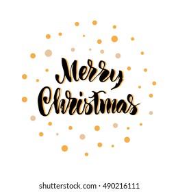Vector illustration. Christmas card. Lettering. Calligraphy. Merry Christmas. Grungy texture. The phrase is written by hand.