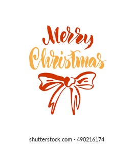 Vector illustration. Christmas card. Lettering. Calligraphy. Merry Christmas. Grungy texture. The phrase is written by hand.