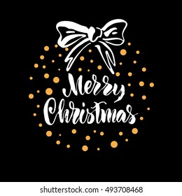Vector illustration. Christmas card. Lettering. Calligraphy. Merry Christmas. Grungy texture. The phrase is written by hand.