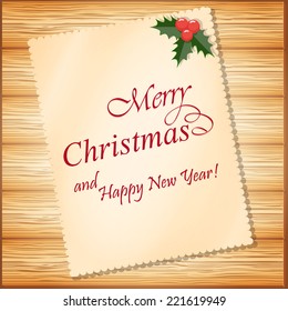 vector illustration christmas card on the wood background - eps10