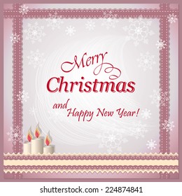 vector illustration christmas card on the violet background with candles - eps10