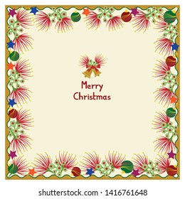 Vector illustration of a Christmas card with Pohutukawa flowers border. 