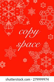 vector illustration of christmas card: red and white design of globe and snowflakes