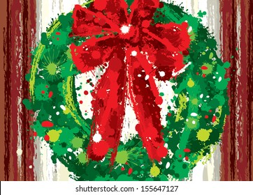 Vector illustration Christmas Card Splatter Effect Wreath.