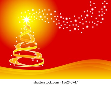 vector illustration of a christmas card with christmas tree and stars