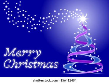 vector illustration of a christmas card with christmas tree and stars