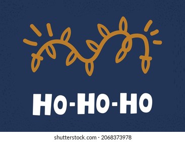 Vector illustration of a Christmas card with Christmas tree garland and lettering.