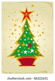 Vector illustration of Christmas card with Christmas tree