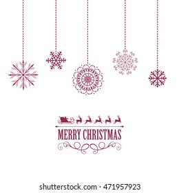 Vector Illustration of a Christmas Card with Various Hanging Snowflakes