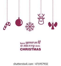 Vector Illustration of a Christmas Card with Various Hanging Christmas Ornaments