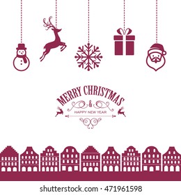Vector Illustration of a Christmas Card with Various Hanging Christmas Ornaments