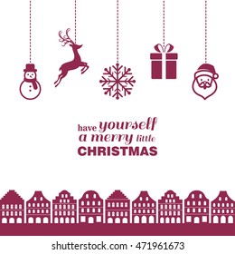 Vector Illustration of a Christmas Card with Various Hanging Christmas Ornaments