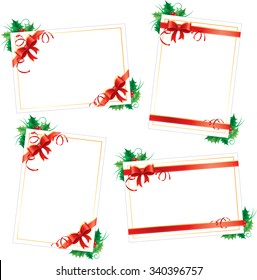 Vector illustration of christmas cards with bow and holly.