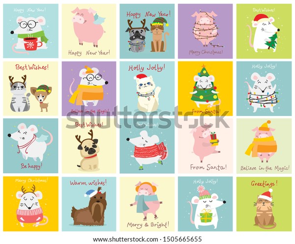 Download Vector Illustration Christmas Cards Cats Pigs Stock Vector Royalty Free 1505665655 3D SVG Files Ideas | SVG, Paper Crafts, SVG File