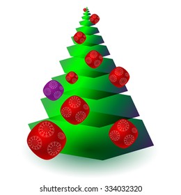 Vector Illustration of a Christmas cartoon fir-tree with toys