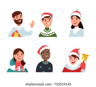 Vector illustration Christmas character avatar in winter clothing cartoon style