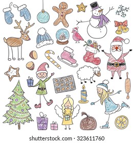 Vector Illustration Christmas Children's Drawings