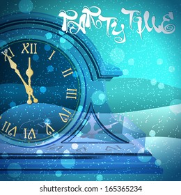 Vector illustration of christmas clock on blue background