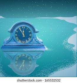 Vector illustration of christmas clock on blue cyan background