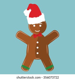 Vector illustration christmas cookie from gingerbread. Cookie man in christmas santa hat