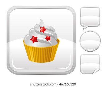 Vector illustration of christmas cupcake icon. Blank button form set - square, speaking bubble, circle, sticker.

