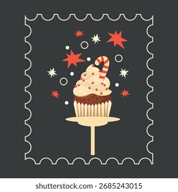 Ilustración vectorial. Navidades cupcake, dulces. Diseño moderno para postal, Anuncio, cubierta.