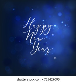 Vector illustration of christmas dark night bokeh background with blurred lights. Beautiful decorative backdrop for New Year postcards, posters, prints and invitations.