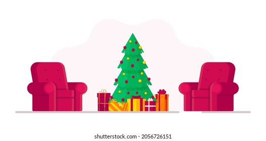Vector illustration of Christmas Day. Hungry winter evening.