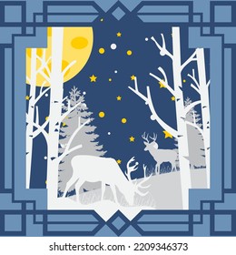 Vector Illustration Christmas Dear Layer Paper Cut