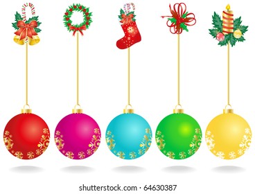 Vector illustration of Christmas decoration with color balls
